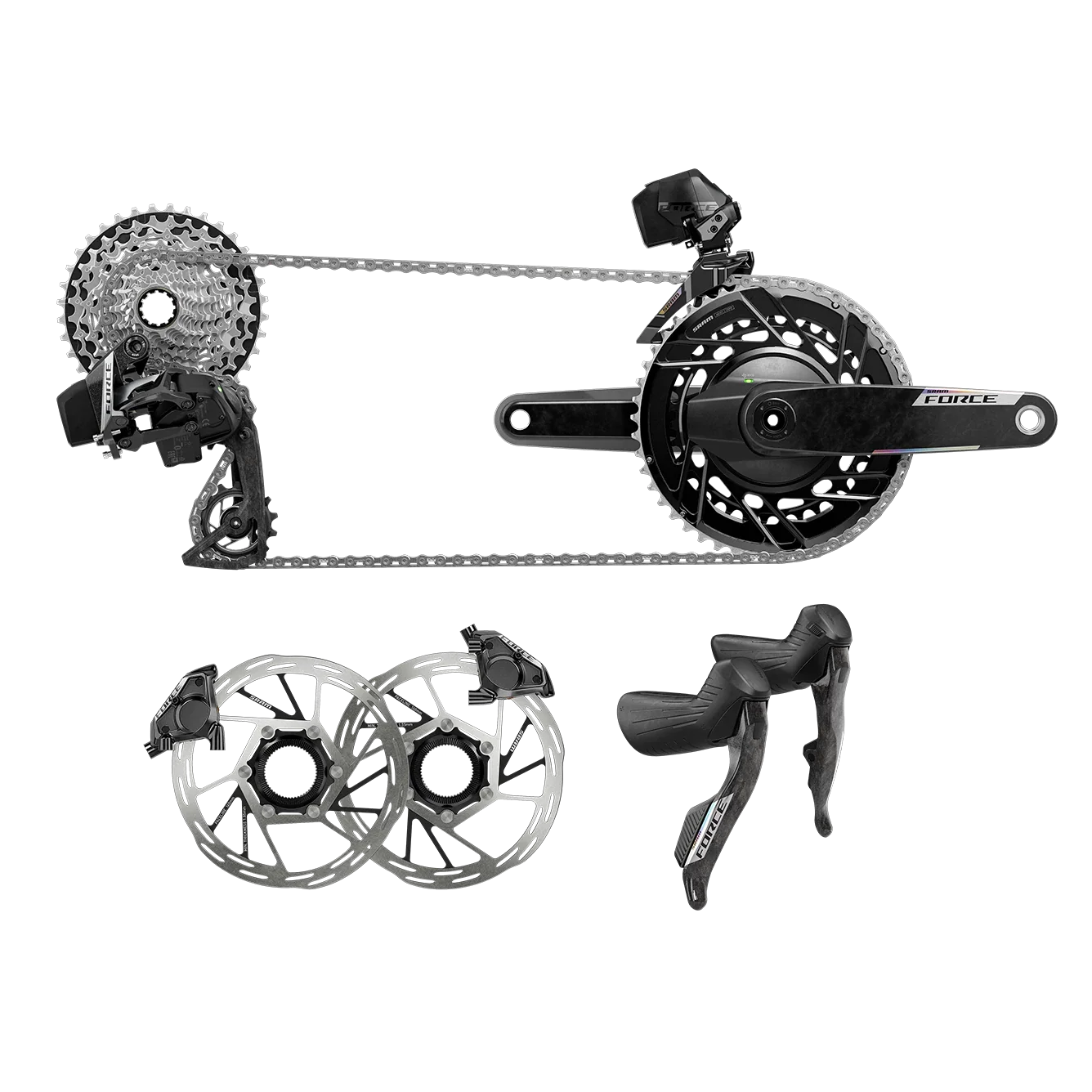 SRAM Force eTap AXS Road Groupset - 2x12-Speed, HRD Shift/Brake Levers, FM Calipers, Rotors, Chain, F/R Derailleurs, Hammerhead Karoo, E1