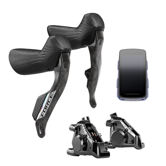 SRAM Force eTap AXS Upgrade Kit - Right and Left HRD Shift/Brake Levers, Flat Mount Calipers, Hammerhead Karoo (Force Color Edition, E1